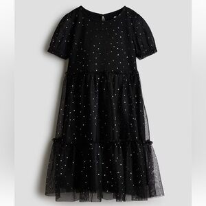 H&M Black/stars Foil-Print Tulle Dress us5/6T